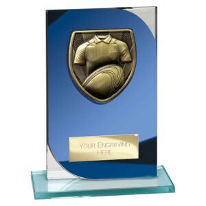 Seismic Cobra Rugby Glass Award Blue and Silver