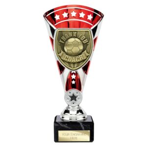Cobra Star Thank you Coach Trophy Cup Silver and Red