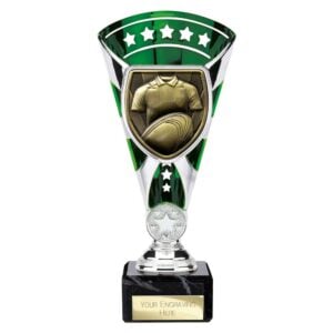 Cobra Star Rugby Shirt and Ball Trophy Cup Silver and Green