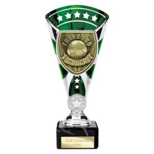 Cobra Star Thank You Coach Trophy Cup Silver and Green