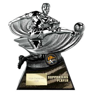 Power Strike Football Supporter Player Trophy Black and Gunmetal