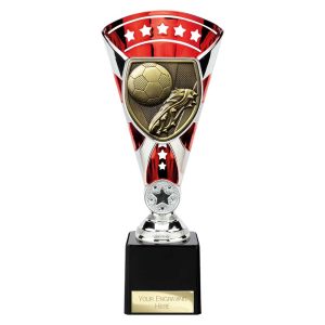 Cobra Star Trophy Cup Football Boot and Ball Red and Silver