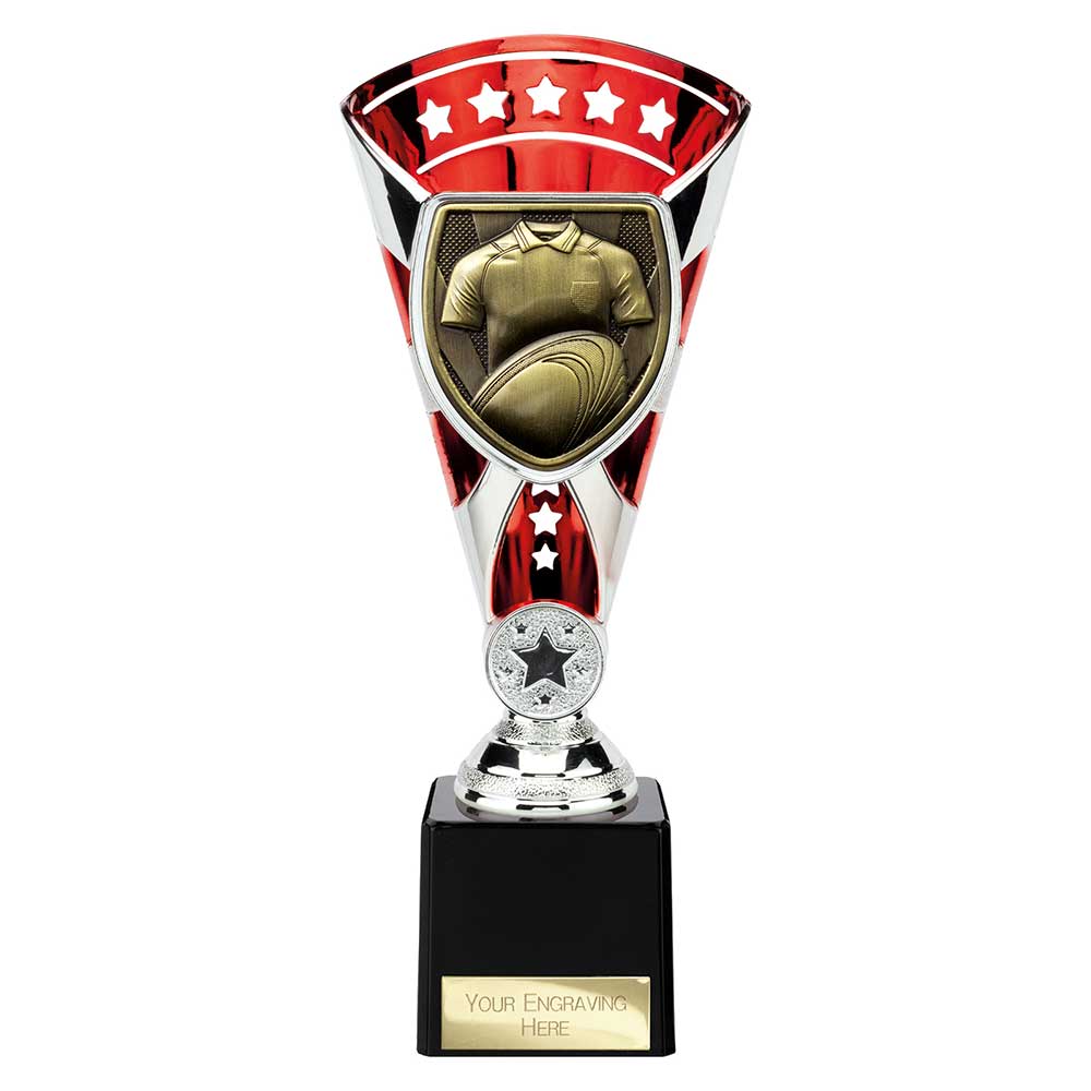 Cobra Star Trophy Cup Rugby Shirt and Ball Red and Silver 1 Cobra Star Trophy Cup Rugby Shirt and Ball Red and Silver
