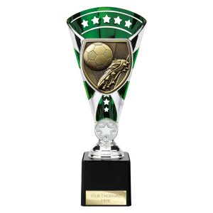 Cobra Star Trophy Cup Football Boot and Ball Green and Silver