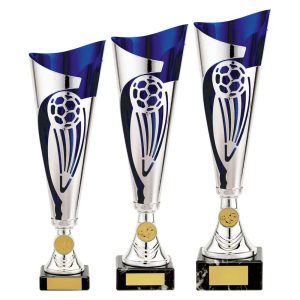 Champions Football Trophy Cup Blue and Silver