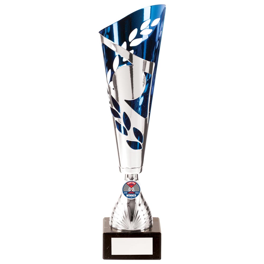 Zeus Laser Cut Metal Trophy Cup Silver and Blue 5 Zeus Laser Cut Metal Trophy Cup Silver and Blue - Image 5
