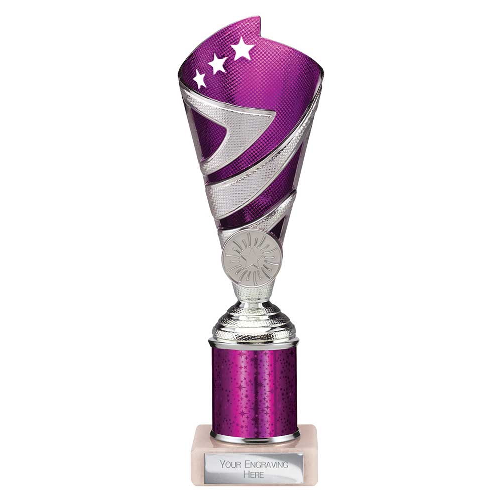 Hurricane Multi Award Tube Trophy Silver and Purple 1 Hurricane Multi Award Tube Trophy Silver and Purple