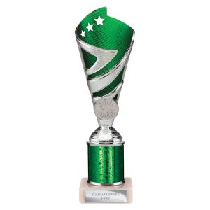Hurricane Multi Award Tube Trophy Silver and Green
