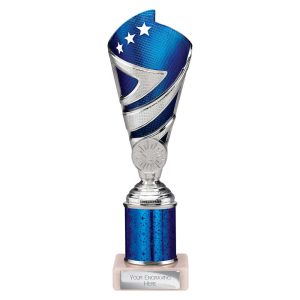 Hurricane Multi Award Tube Trophy Silver and Blue
