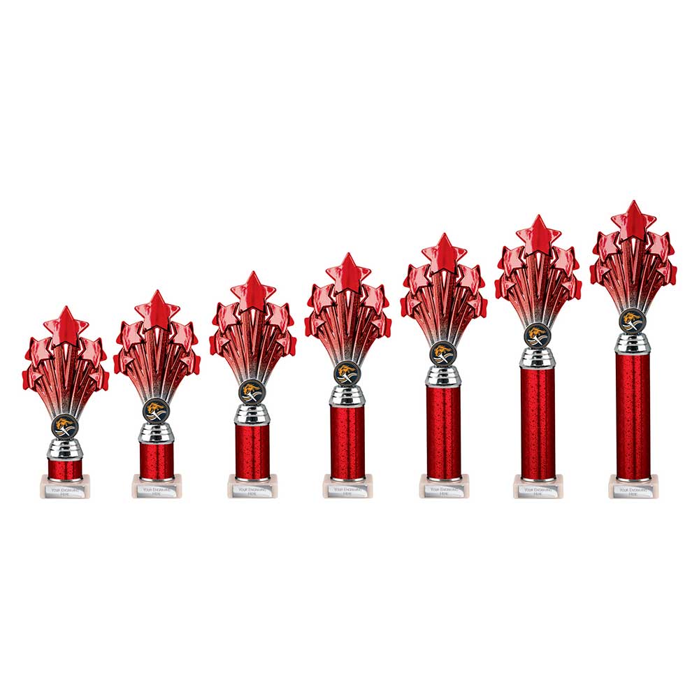 5 Star Multi Award Tube Trophy Red and Silver 2 5 Star Multi Award Tube Trophy Red and Silver - Image 2