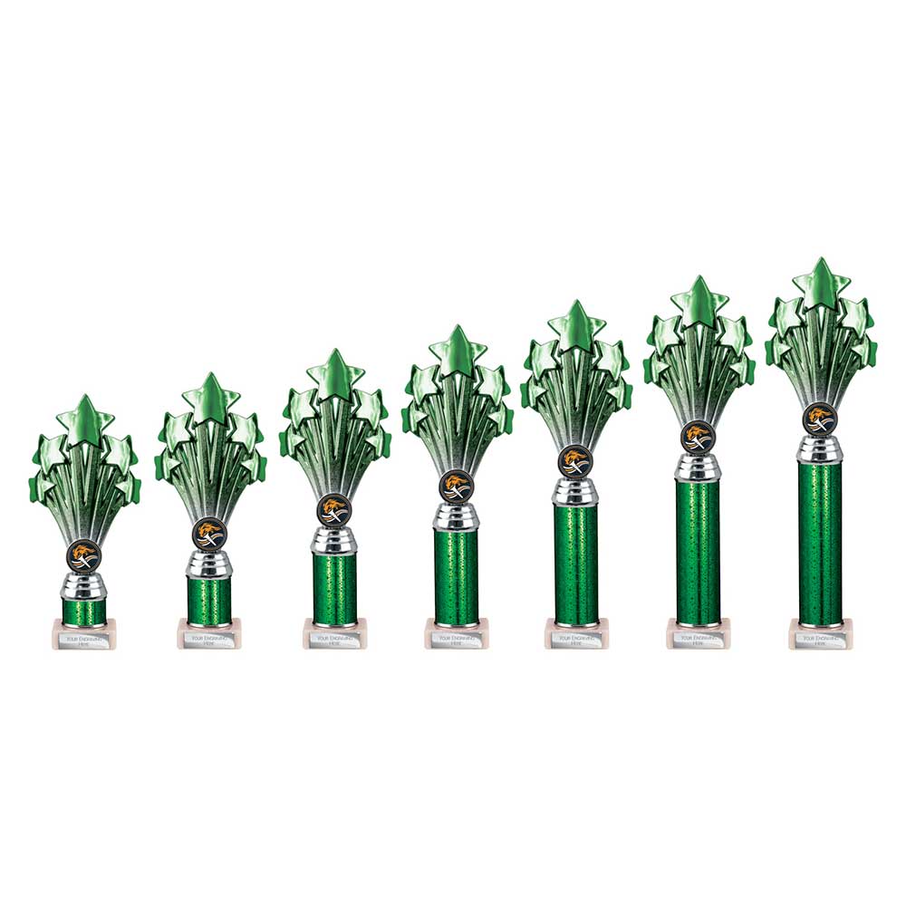 5 Star Multi Award Tube Trophy Green and Silver 2 5 Star Multi Award Tube Trophy Green and Silver - Image 2