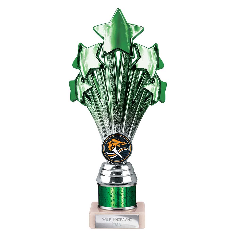 5 Star Multi Award Tube Trophy Green and Silver 1 5 Star Multi Award Tube Trophy Green and Silver