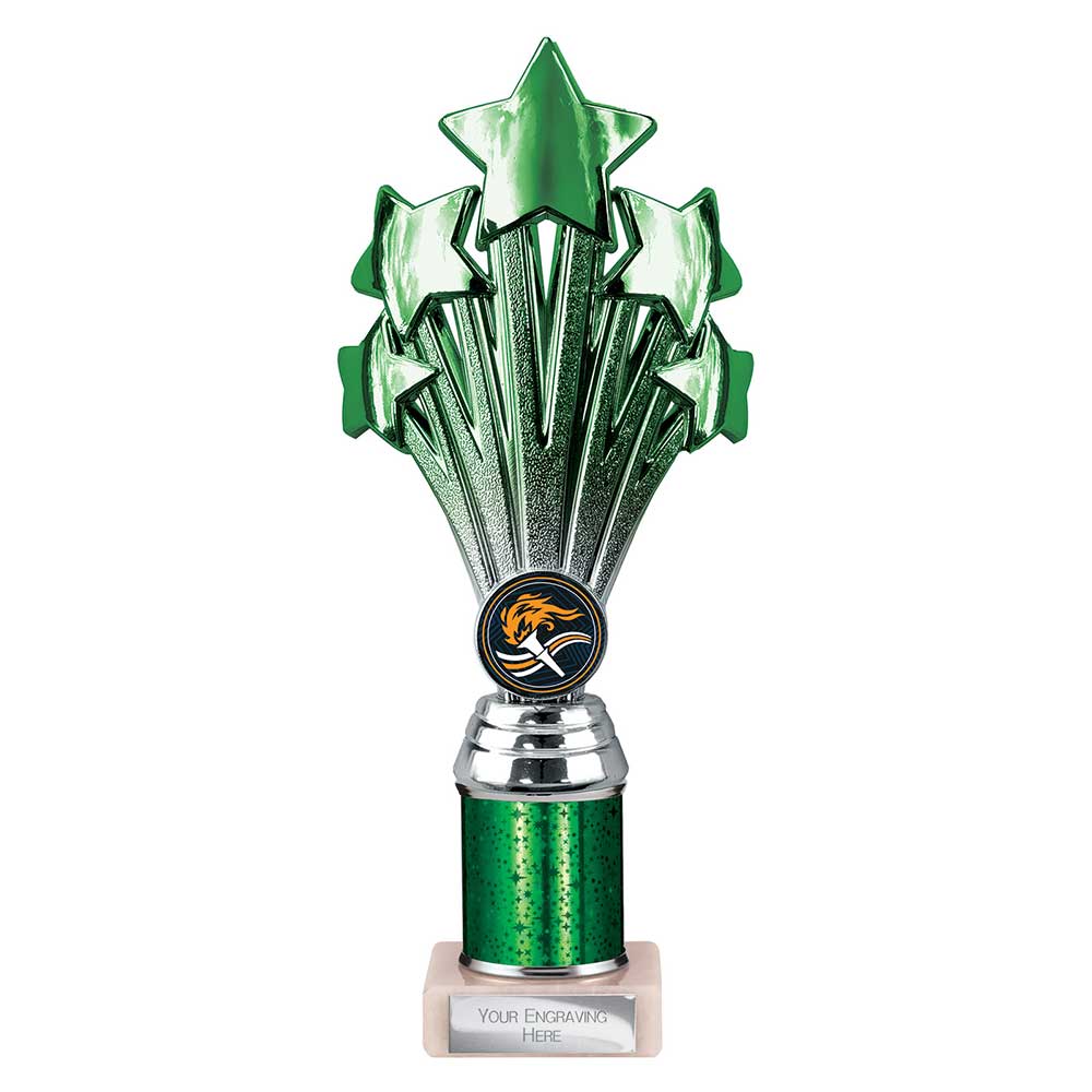 5 Star Multi Award Tube Trophy Green and Silver 3 5 Star Multi Award Tube Trophy Green and Silver - Image 3